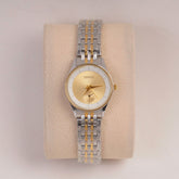 Two Tone Silver Chain Womans Watch Golden Dial