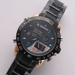 Dual Time Mans Chain Wrist Watch Black G