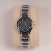 Two Tone Silver Chain Womans Watch Black Dial