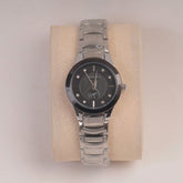 Silver Chain Womans Watch Black Dial