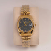Woman Golden Chain Watch Black Dial