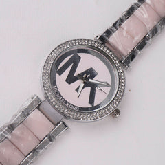 Women Chain Wrist Watch MK Silver Pink