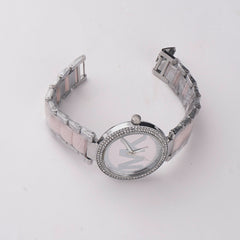 Women Chain Wrist Watch MK Silver Pink