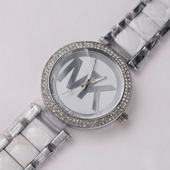 Women Chain Wrist Watch MK Silver White
