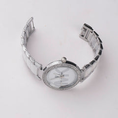 Women Chain Wrist Watch MK Silver White