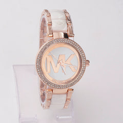 Women Chain Wrist Watch MK Rosegold White