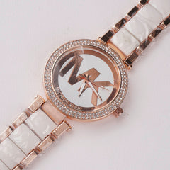 Women Chain Wrist Watch MK Rosegold White