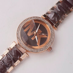 Women Chain Wrist Watch MK Rosegold Brown