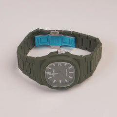 Mens Light Weight Watch With Fibre Material  Strap Green