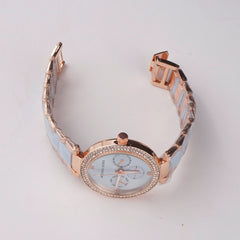 Women Chain Wrist Watch Rosegold Cyan