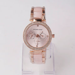 Women Chain Wrist Watch Rosegold Pink