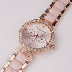 Women Chain Wrist Watch Rosegold Pink