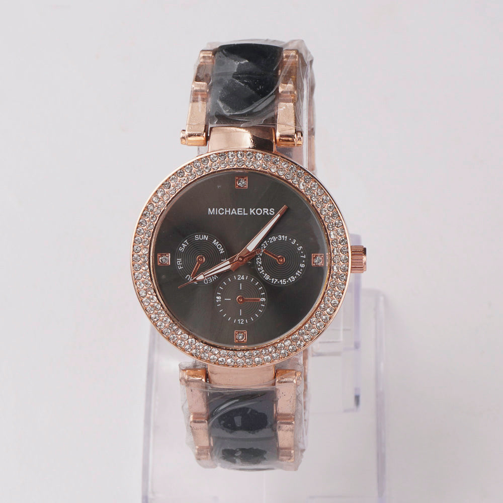 Women Chain Wrist Watch Rosegold Black