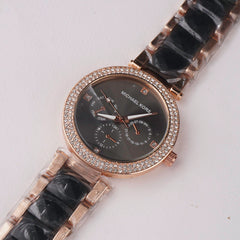 Women Chain Wrist Watch Rosegold Black