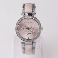 Women Chain Wrist Watch Silver Pink