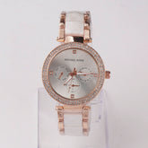 Women Chain Wrist Watch Rosegold White