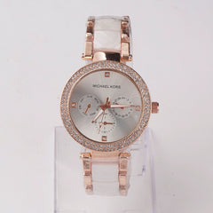 Women Chain Wrist Watch Rosegold White