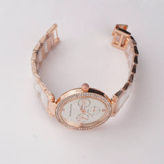 Women Chain Wrist Watch Rosegold White