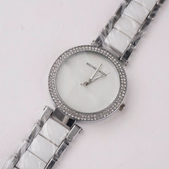 Women Chain Wrist Watch Marble Shade Silver White