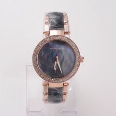 Women Chain Wrist Watch Marble Shade Rosegold Black