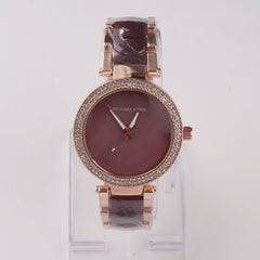 Women Chain Wrist Watch Marble Shade Rosegold Brown
