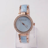 Women Chain Wrist Watch Marble Shade Rosegold Cyan
