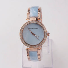 Women Chain Wrist Watch Marble Shade Rosegold Cyan