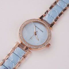 Women Chain Wrist Watch Marble Shade Rosegold Cyan
