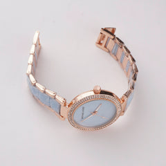 Women Chain Wrist Watch Marble Shade Rosegold Cyan