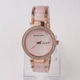 Women Chain Wrist Watch Marble Shade Rosegold Pink
