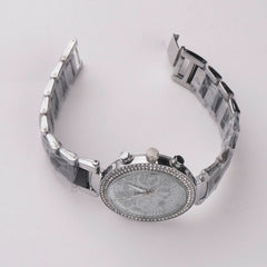 Women Chain Wrist Watch Stone Design Silver Black