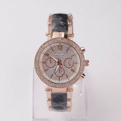Women Chain Wrist Watch Stone Design Rosegold Black