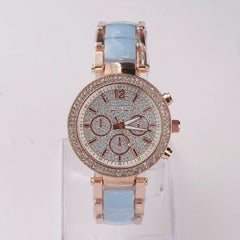 Women Chain Wrist Watch Stone Design Rosegold Cyan