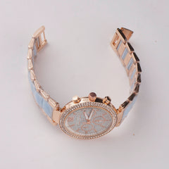 Women Chain Wrist Watch Stone Design Rosegold Cyan