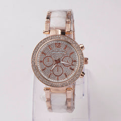 Women Chain Wrist Watch Stone Design Rosegold White