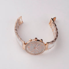 Women Chain Wrist Watch Stone Design Rosegold White