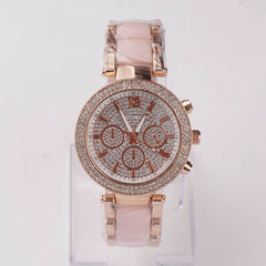 Women Chain Wrist Watch Stone Design Rosegold Pink