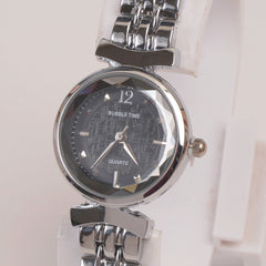 Silver Woman  Chain Watch Black Dial