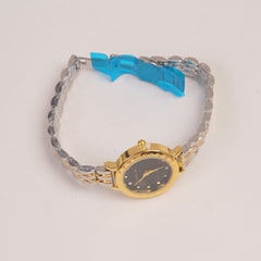 Two Tone Woman  Chain Watch Black Dial