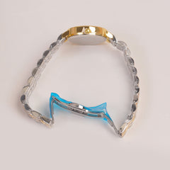 Two Tone Woman  Chain Watch Black Dial