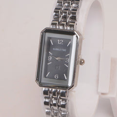 Silver Woman Chain Watch Black Dial