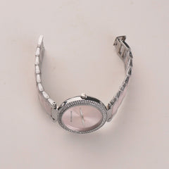 Women Chain Wrist Watch Plain Design Silver Pink