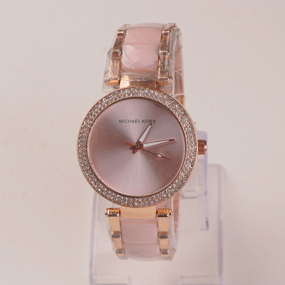 Women Chain Wrist Watch Plain Design Rosegold Pink