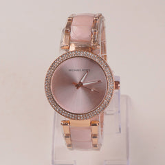 Women Chain Wrist Watch Plain Design Rosegold Pink