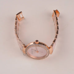 Women Chain Wrist Watch Plain Design Rosegold Pink