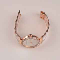 Women Chain Wrist Watch Plain Design Rosegold White