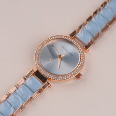 Women Chain Wrist Watch Plain Design Rosegold Cyan