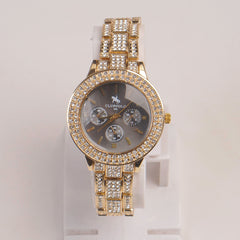 Woman Golden Chain Watch Black Dial