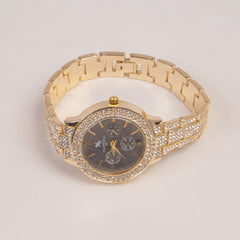 Woman Golden Chain Watch Black Dial