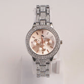 Woman Silver Chain Watch Pink Dial